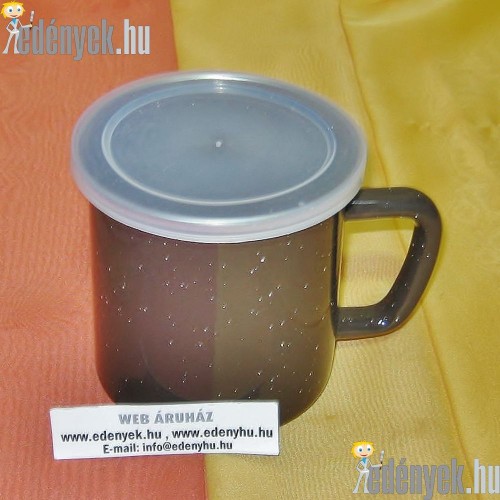 Barna zománcozott bögre fedővel 600 ml