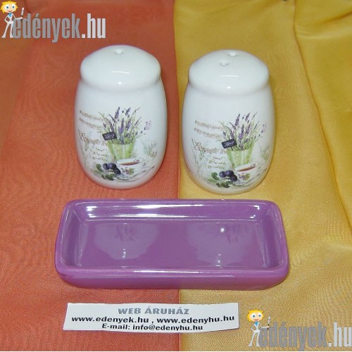 Kerámia só és borsszóró levendula mintás