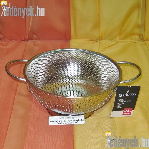 Rozsdamentes talpas gyümölcsmosó, tésztaszűrő kosár 22 cm